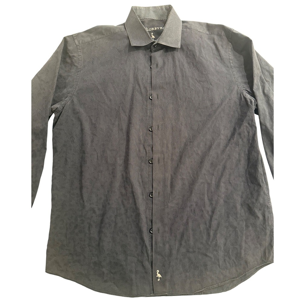 TAILORBYRD Men's Dark Gray Paisley Stripe Button Down Dress Shirt Size‎ XL